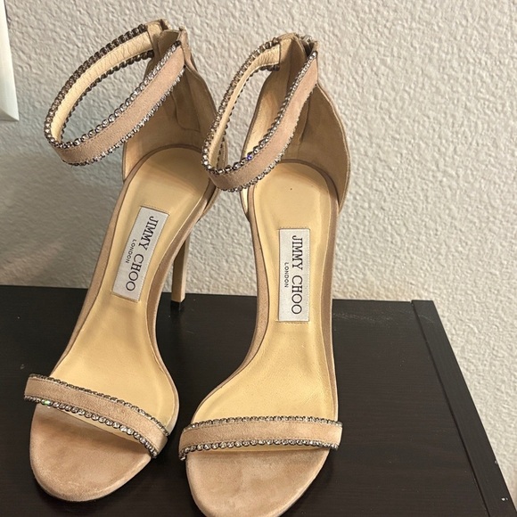 Jimmy Choo Shoes - Jimmy Choo Nude Crystal-Embellished Heels